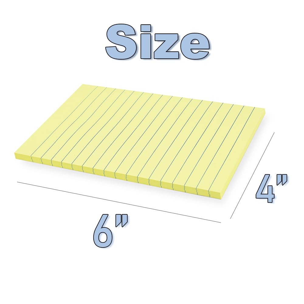 (6 Pack) Lined Sticky Notes 4x6 in,Yellow Large Notepads with Lines