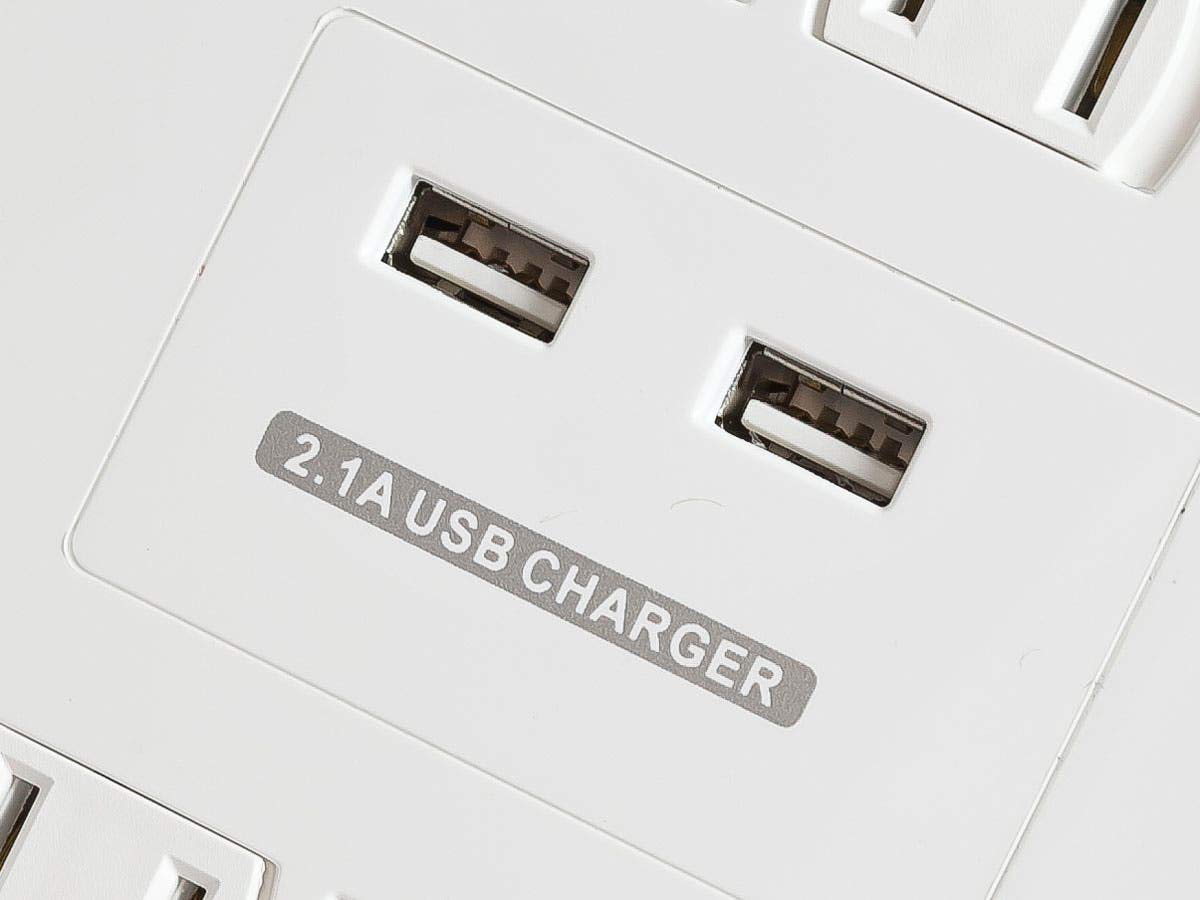Monoprice Power & Surge - 12 Outlet Surge Protector Power Strip with 2 Built In 2.1A USB Charger Ports - 6 Feet - White | Cord UL Rated, 4, 230 Joules