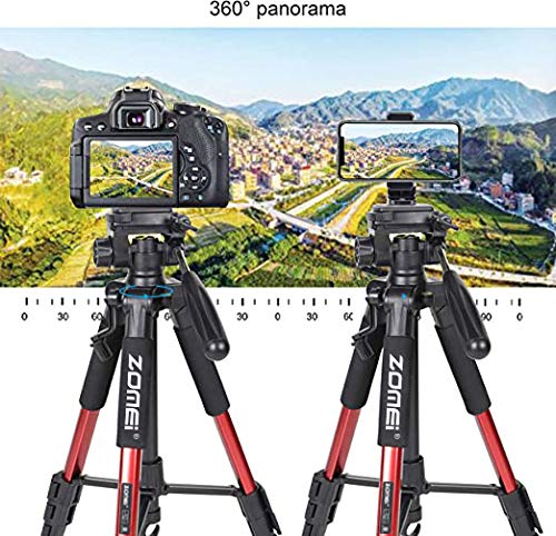 55" Tripod Q111 Travel Camera Tripod with 3-Way Pan Head and Phone Holder Mount for Gopro,Projector,Smartphones Webcam,Spotting Scopesto Live