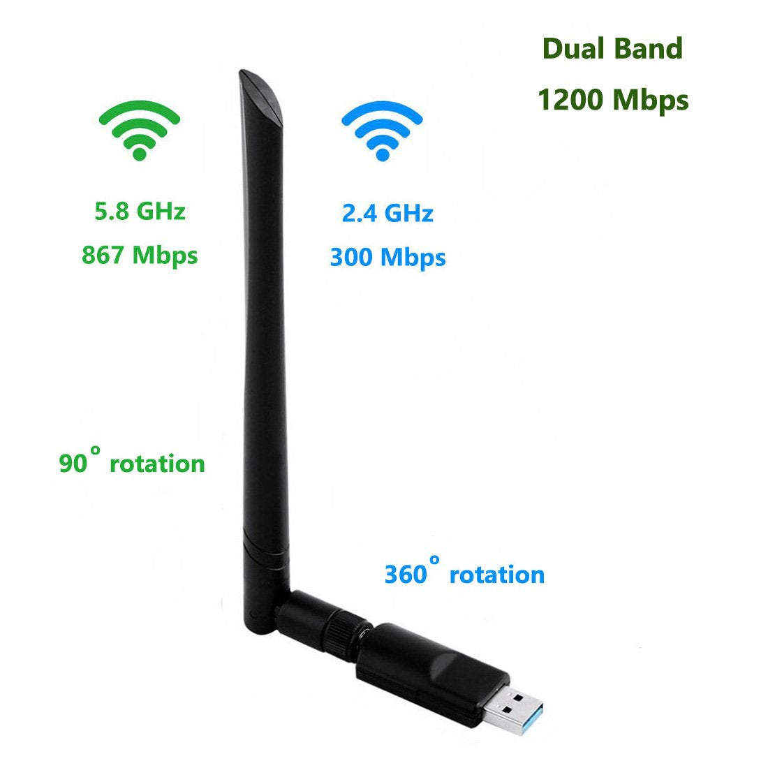 Realtek RTL8812BU USB Wireless Adapter 1300 Mbps with 5 dBi Antenna Dual Band AC1300 WiFi Dongle IEEE 802.11 a b g n ac for Laptop Desktop USB 3.0