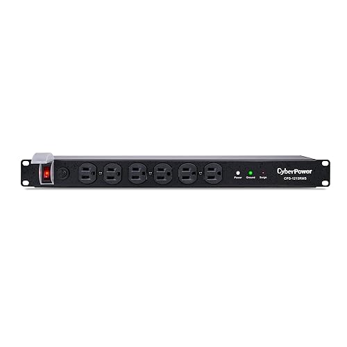 CyberPower CPS1215RMS Surge Protector, 120V/15A, 12 Outlets, 15 ft Power Cord, 1U Rackmount