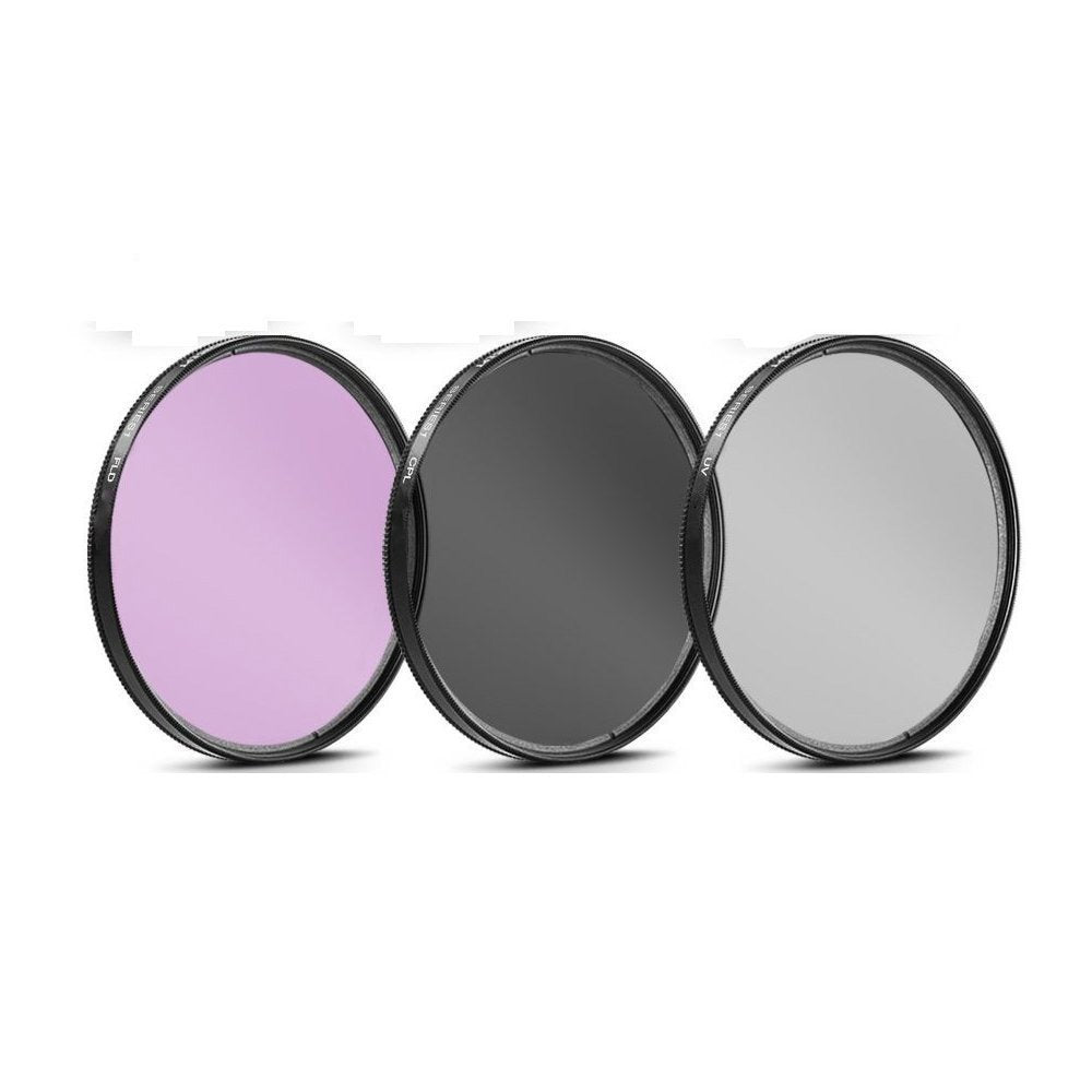 3 Piece Filter Kit (UV-CPL-FLD) + Tulip Lens Hood + Soft Rubber Hood + Lens Cap + for Select Canon, Nikon, Sony, Olympus, Panasonic, Fuji, Sigma SLR