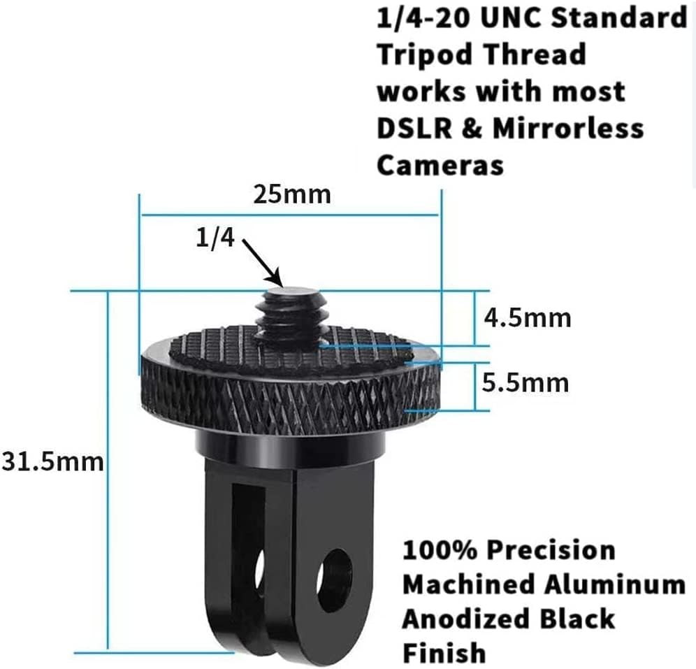 Aluminum Camera Tripod Adapter 1/4"-20 Conversion Adapter Mounts Compatible with Gopro Action Cameras Insta360 and Other Standard 1/4 Accessories