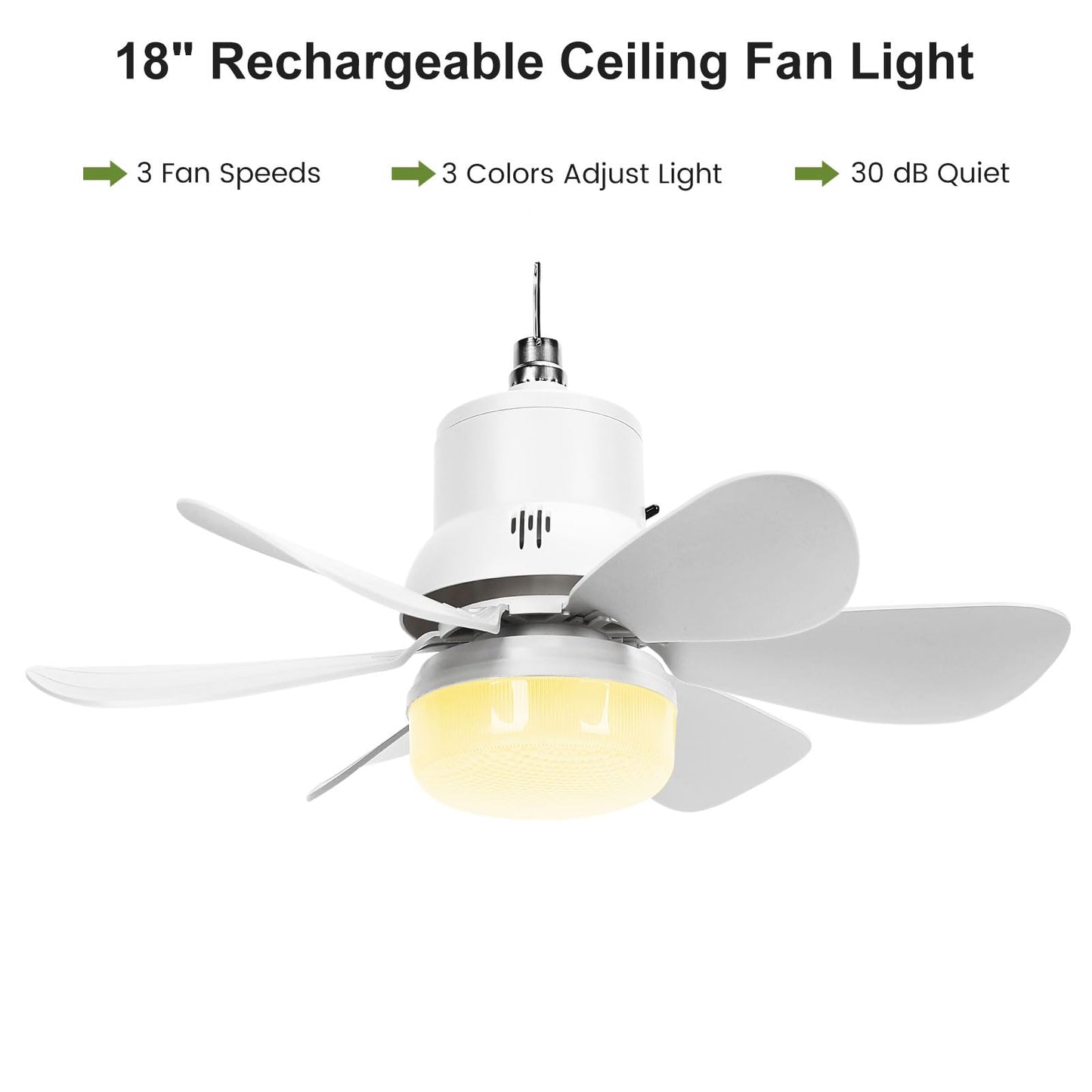 Roodike 18" Solar Ceiling Fan Light with Battery for Gazebo Patio