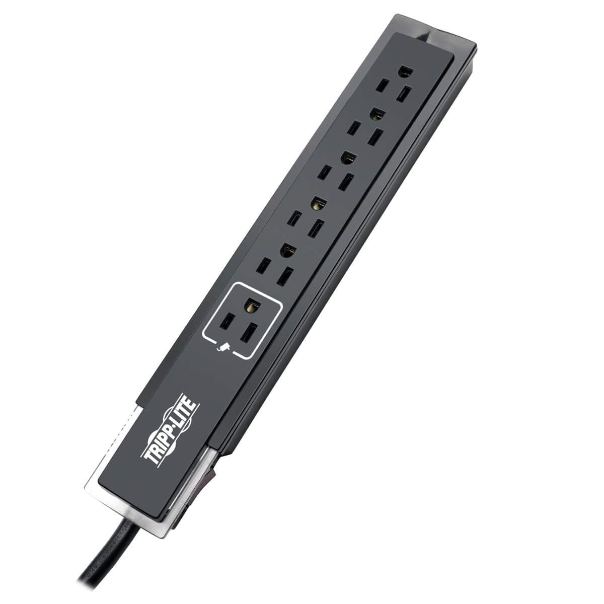 Tripp Lite 6 Outlet Surge Protector Power Strip, Black, 6ft Cord, Tel/Fax/Modem Protection, Right-Angle Plug, Lifetime Manufacturer's Guarantee & $75K