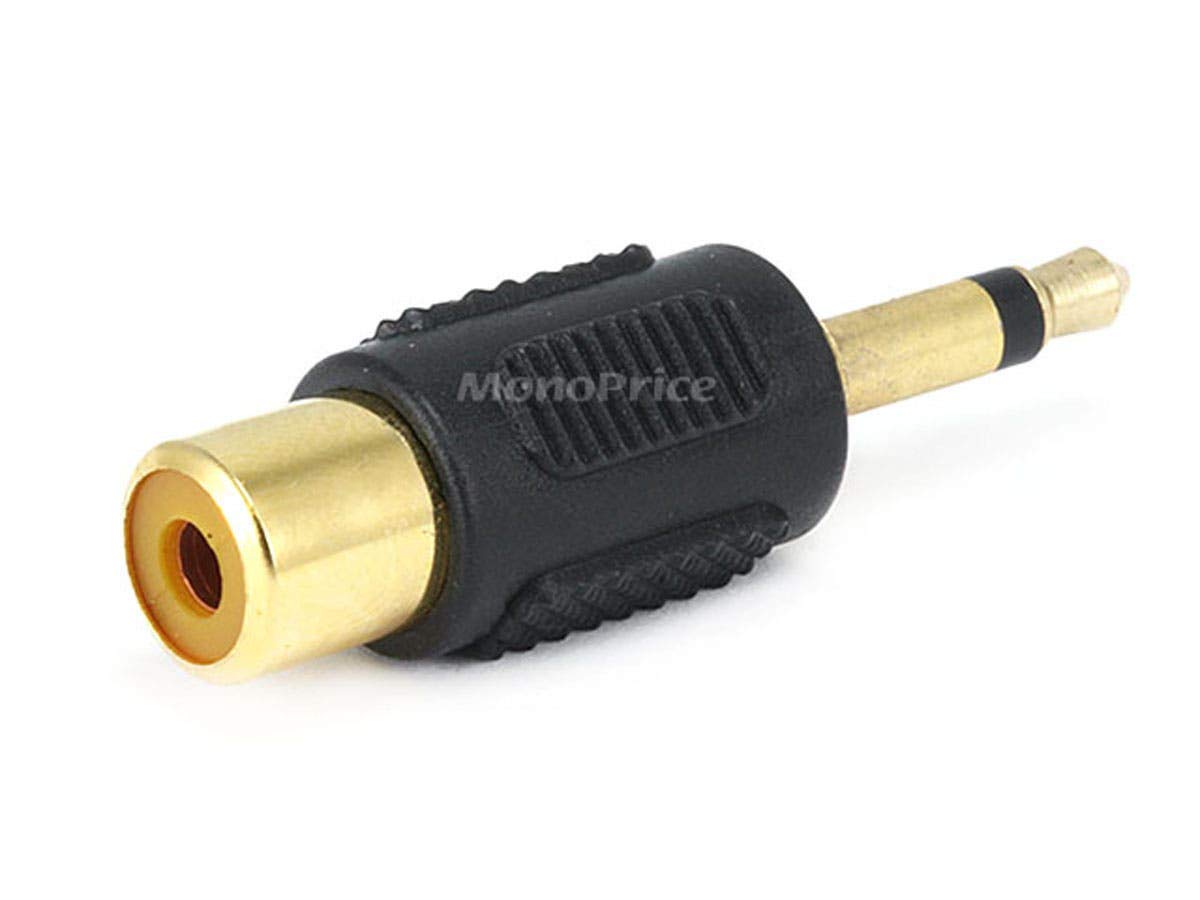 Monoprice 107146 3.5mm Mono Plug to RCA Jack Adaptor, Gold Plated Black