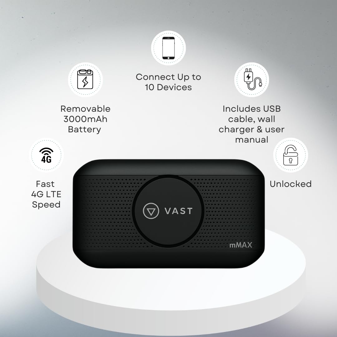 Vast H1 4G LTE MiFi Mobile WiFi Hotspot Router - GSM Unlocked for T-Mobile and Global Carriers