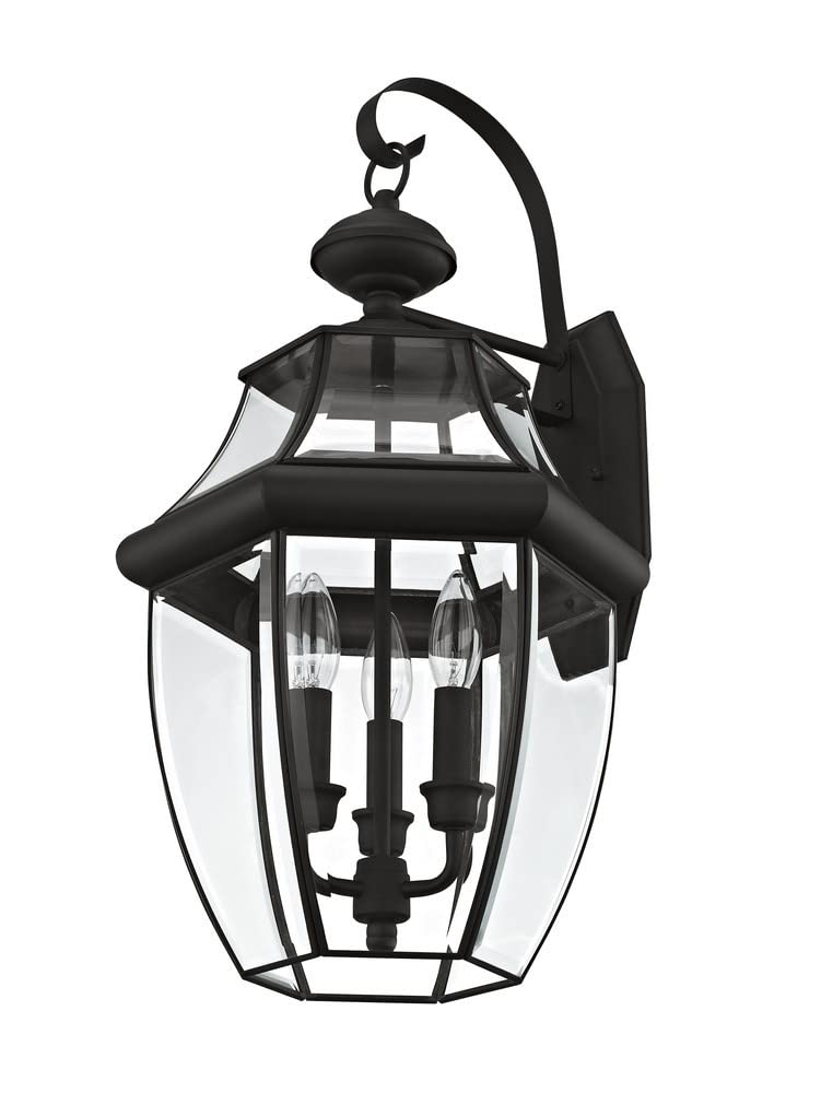 Livex Lighting 2351-91 Outdoor Wall Lantern with Clear Beveled Glass Shades, Brushed Nickel