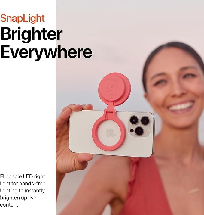 ShiftCam SnapPocket Light - LED Selfie Ring Light with Four Brightness Settings and Built in Battery - Magnetic Mount Snaps on to Any Phone