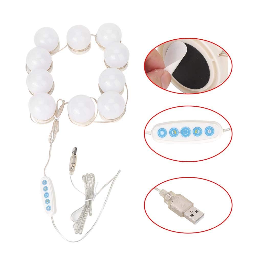 Cimenn Hollywood Makeup Vanity Mirror Bulb, 10Pcs USB LED 5 Color Temperature Light Bulb for Makeup Beauty Tabletop Vanity Mirror, Wall Mounted
