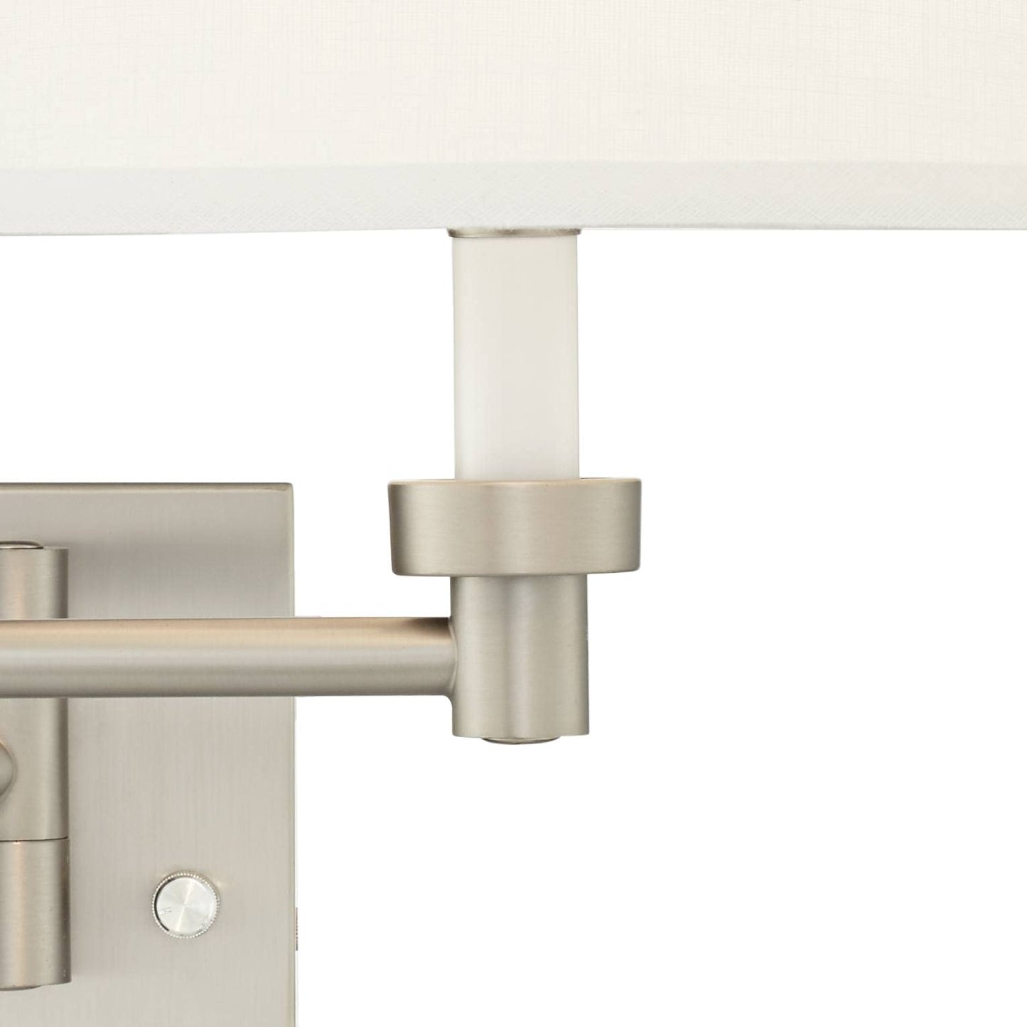 Possini Euro Design Modern Indoor Swing Arm Wall Lamp Brushed Nickel Plug-in Light Fixture Dimmable White Linen Tapered Drum Shade for Bedroom Bedside