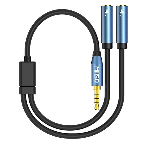 MillSO Headset Splitter for 2 TRRS Headphones or Mics - 3.5mm Jack Adapter TRRS 4-Pole Splitter Male to 2 Dual Female Adapter