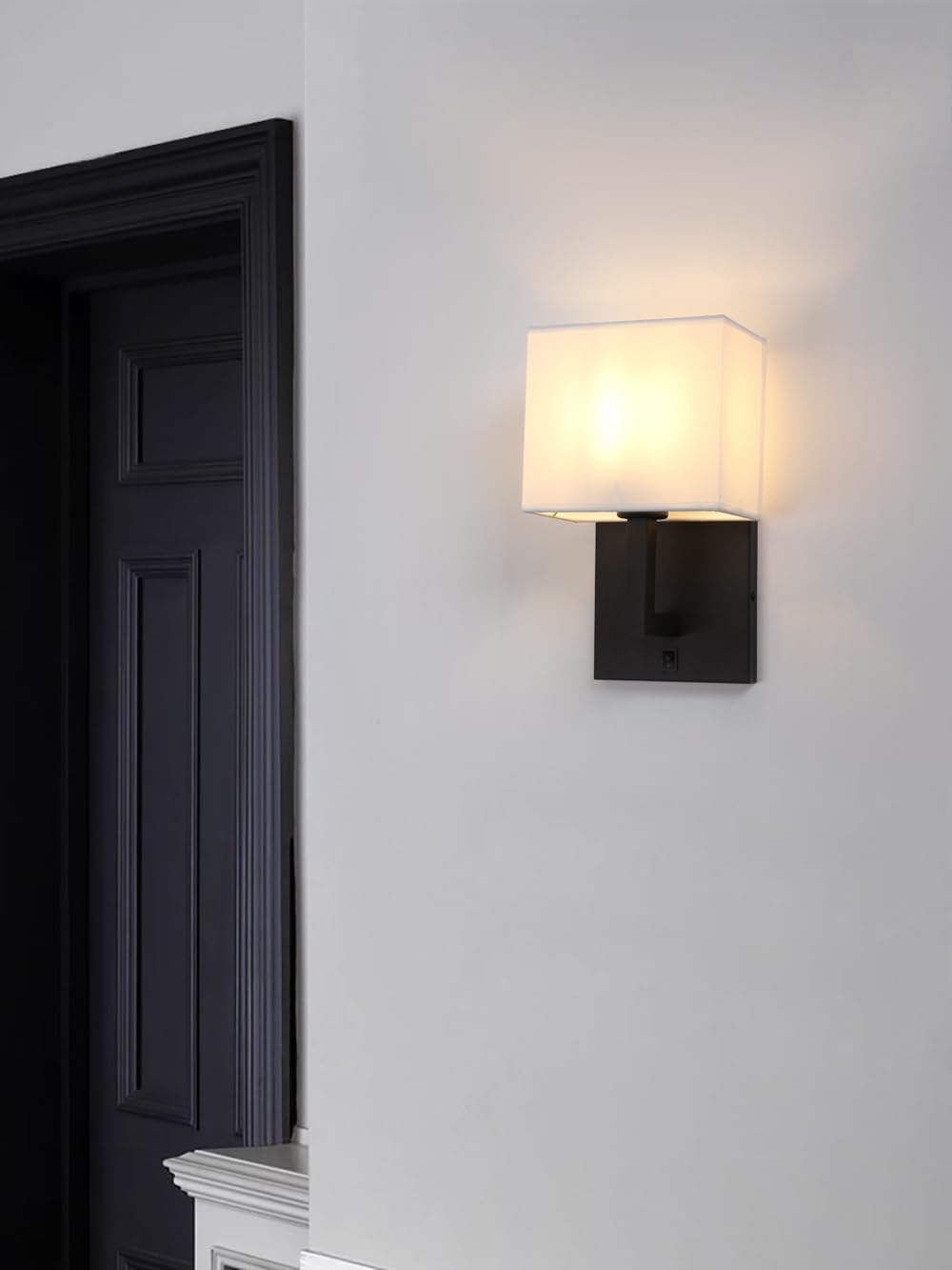 Yosoan Set of 2 Indoor Vanity Wall Sconce with On Off Switch, Brass Modern Boho Vintage Industrial Light with Square Fabric Shade for Bedroom Living