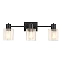 Globe Electric 3-Light Vanity Light, Matte Black, Clear Ribbed Glass Shades
