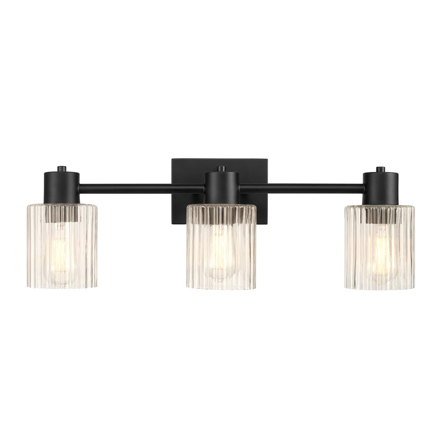 Globe Electric 3-Light Vanity Light, Matte Black, Clear Ribbed Glass Shades