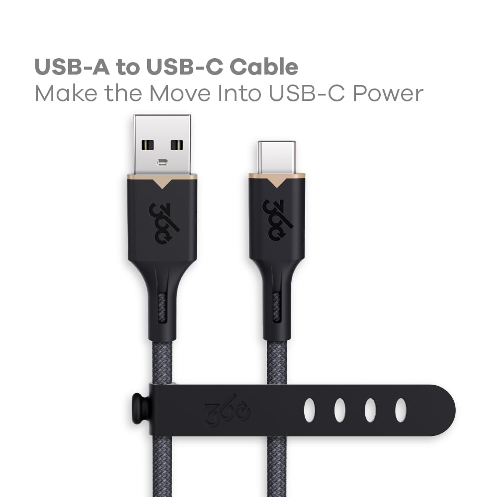 360 Electrical USB-C to USB-A Charging Cable - 5ft, Tangle-Free, Fast Charge Compatible, Ultra-Flow™ Braided, Durable Design