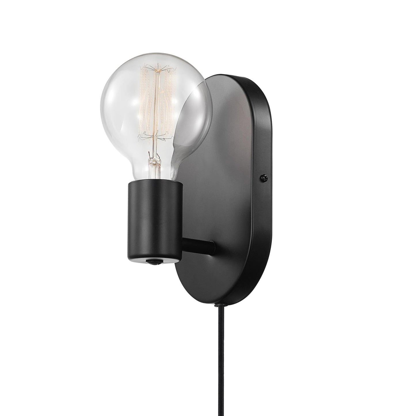 Globe Electric x Novogratz 51488 1-Light Plug-in or Hardwire Wall Sconce, Matte Black, 6ft Fabric Covered Cord, Rocker Switch, Wall Lights