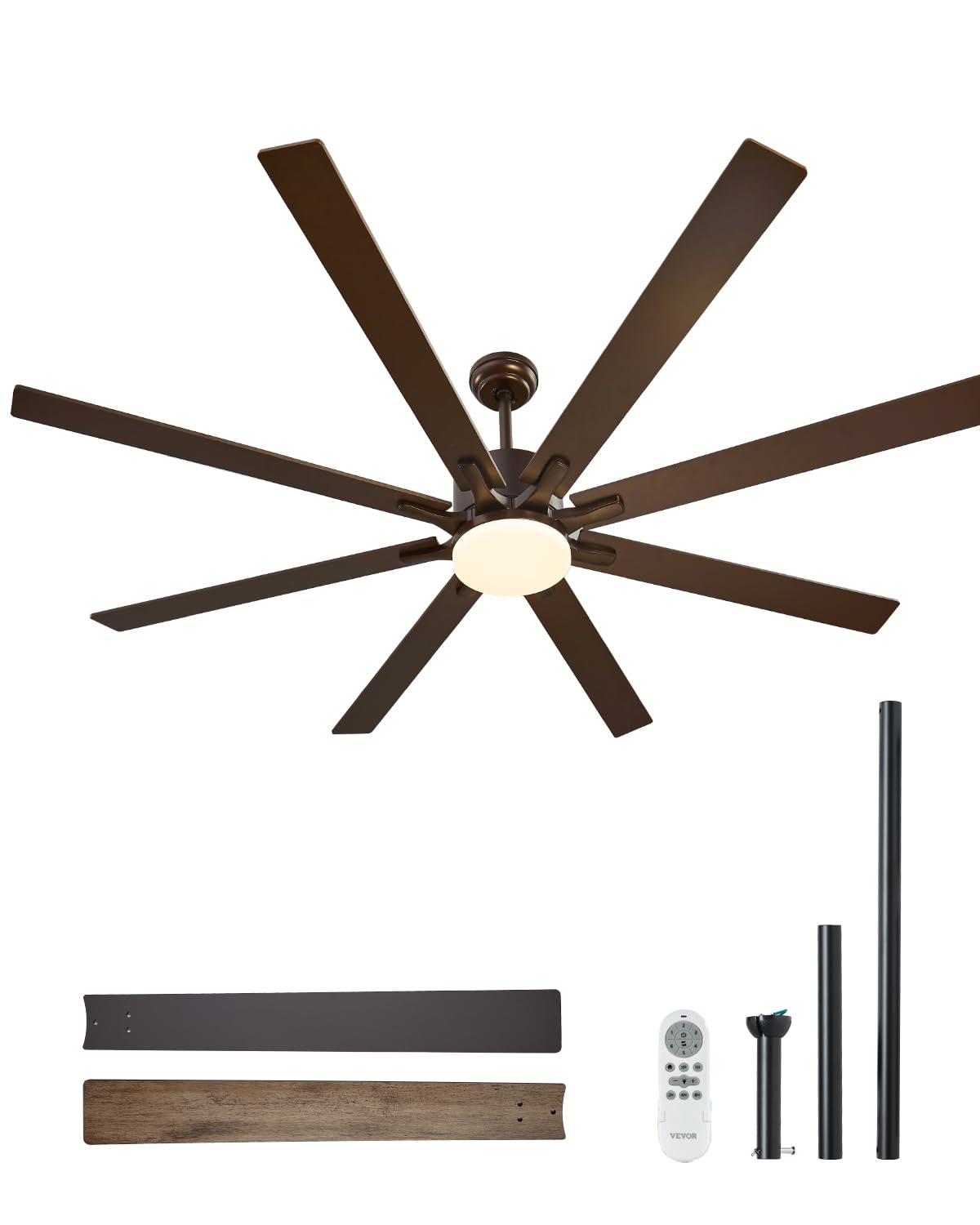 VEVOR 72 In Ceiling Fan with Light, 6-Speed Remote Control, Dimmable 3-Color Temperature, Reversible DC Motor, Modern Low Profile Flush Mount Fan