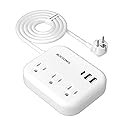 European Travel Plug Adapter with USB C, ROOTOMA Outlet Adapter US to Europe 3 Outlets 3 USB Ports, International Power Strip for EU Spain France