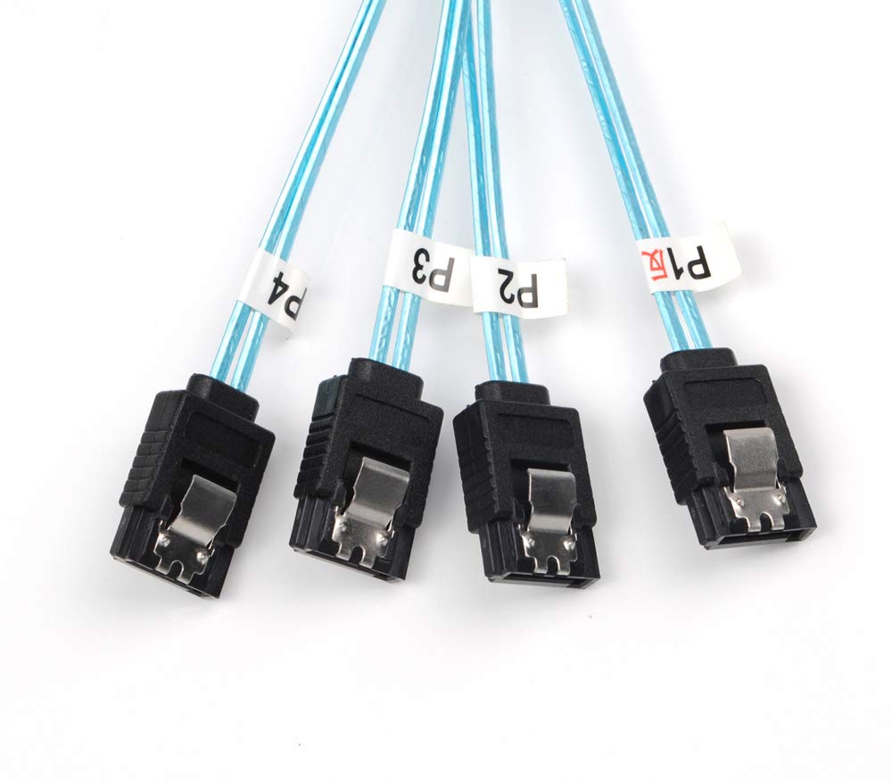Reversed Cable Mini SAS 36Pin SFF-8087 Male to 4 SATA 7Pin Female Cable, Mini SAS (Target) to 4 SATA (Host) Cable