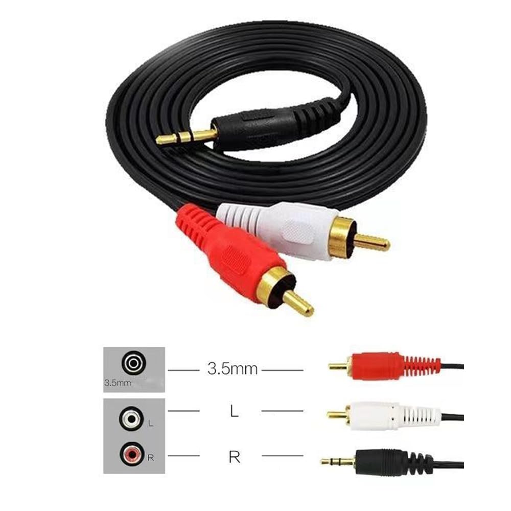 ThtRht 2 Pack Audio Cable 1/8'' 3.5mm TRS Male to 2 RCA Male Stereo Sound Cord for Computer Mp3 Phone Port to Connect Home Theater Audio System