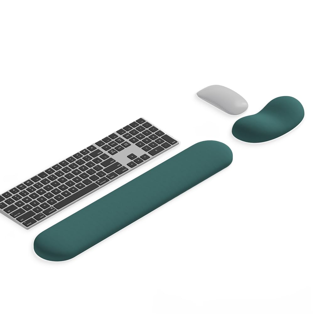 Ergonomic Wrist Rest Set for Keyboard and Mouse | Cooling Gel & Slow-Rebound Memory Foam Palm Support Pad | Luxe Leather, Minimalist, Non-Slip PU Base