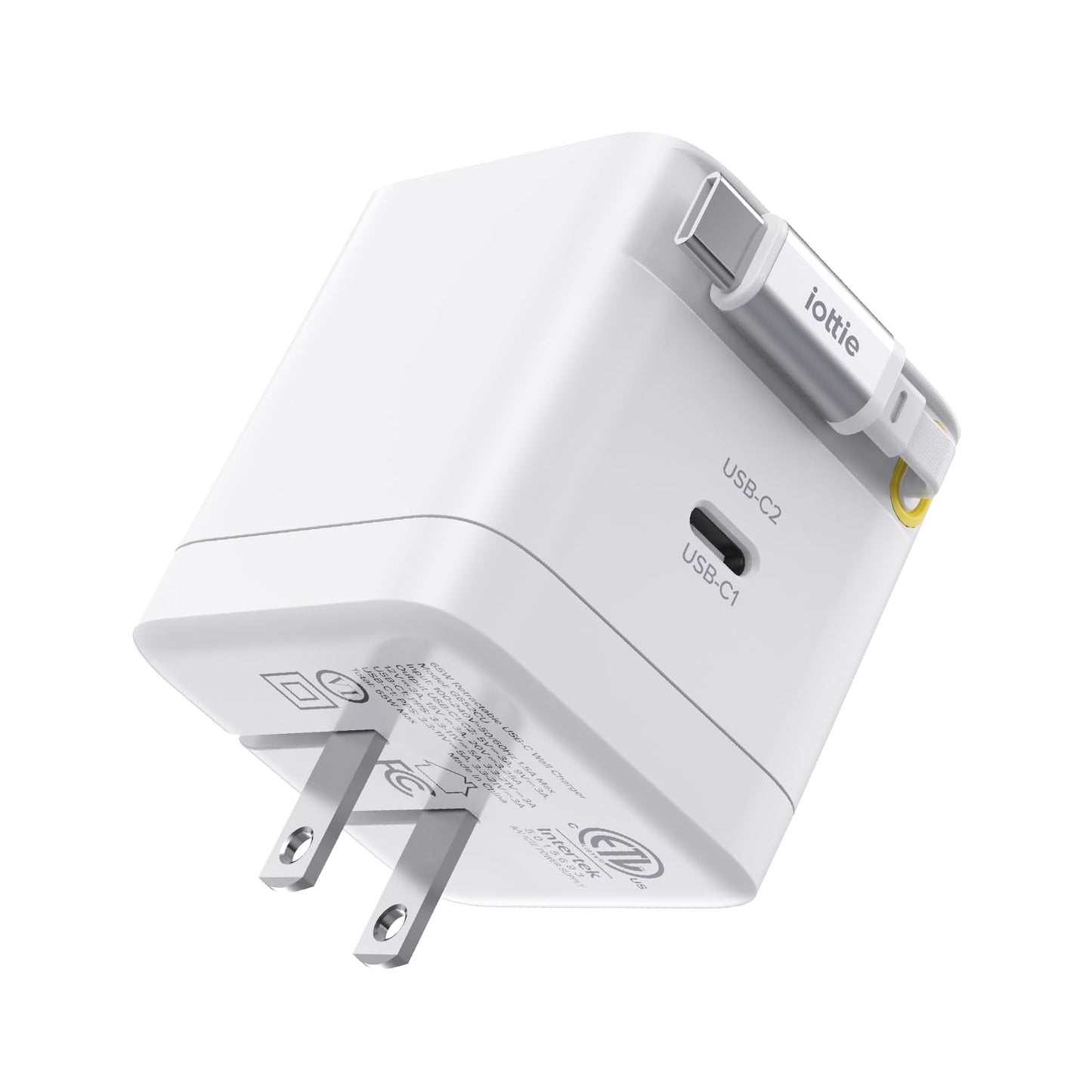 Basix by iOttie 65W GaN Wall Charger with Built-in Retractable USB-C Cable and Extra USB-C and USB-A Ports, Triple Device Fast Charging, Compact…