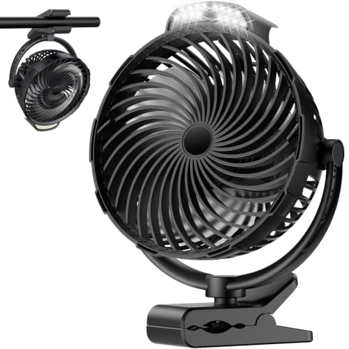 Gentsvip 8-Inch Rechargeable Clip on Fan, 10000mAh Portable Camping Fan with LED Light, 9-Speed Ultra Quiet Airflow, 30H Runtime, 360° Rotating Desk