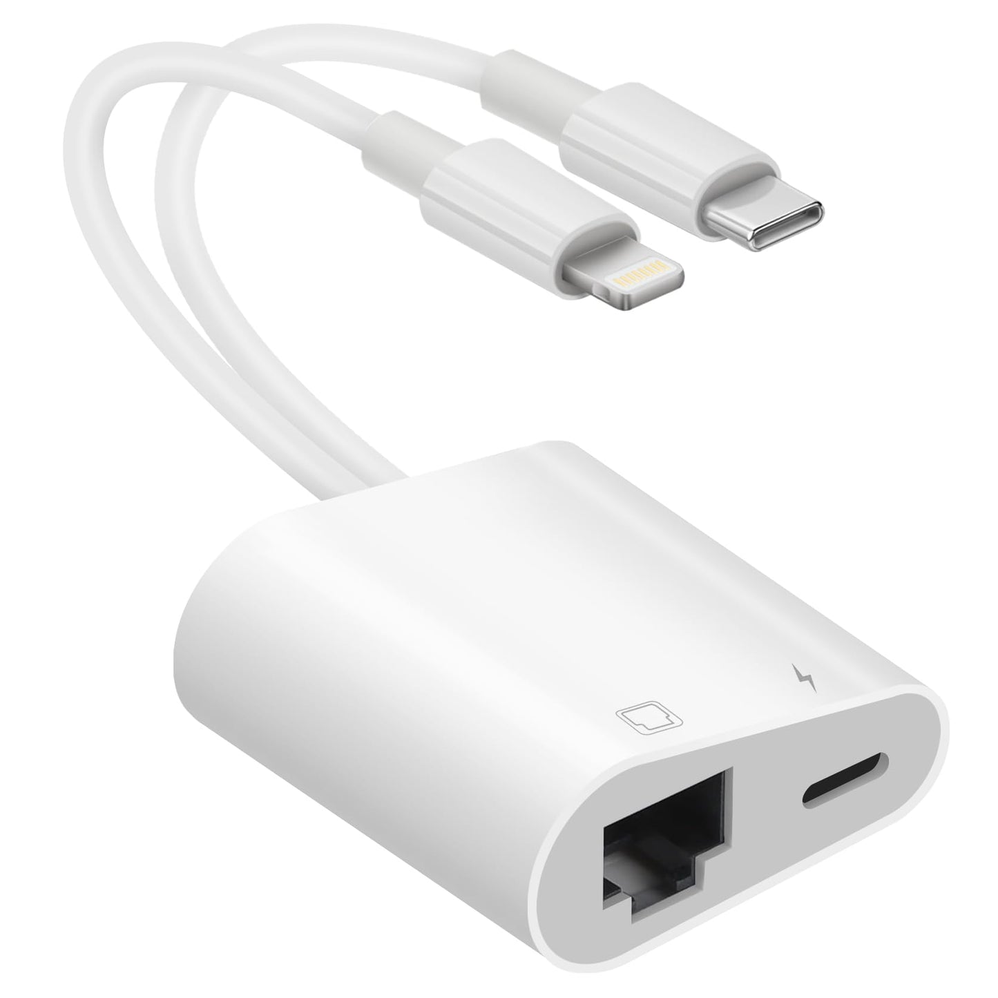 Lightning and USB C to Ethernet Adapter,2 in 1 RJ45 Ethernet LAN Network Adapter with Charge Port Compatible with iPhone/iPad/iPod/Samsung
