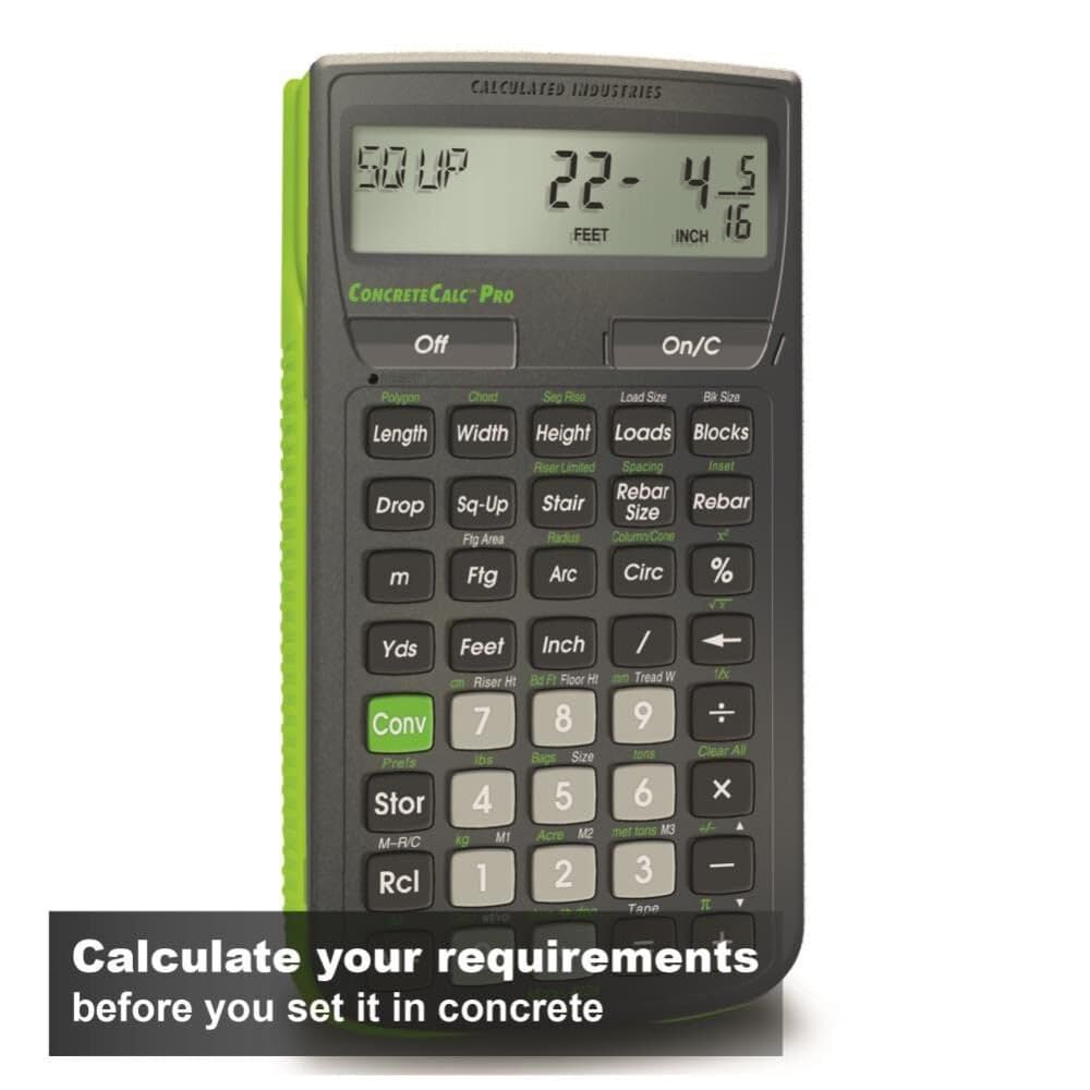 Calculated Industries 4225 ConcreteCalc Pro Advanced Feet-Inch-Fraction, Metric Construction-Math Calculator Tool for Concrete, Masonry, Paving
