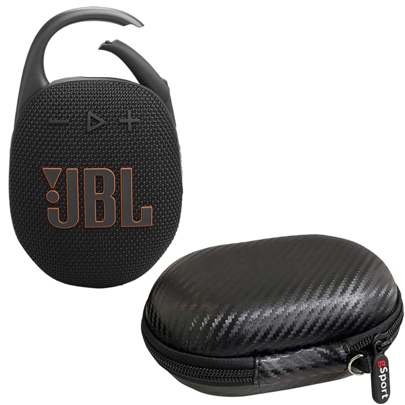 JBL Clip 5 Ultra Portable Bluetooth Speaker with gSport Carbon Fiber Case (Black)