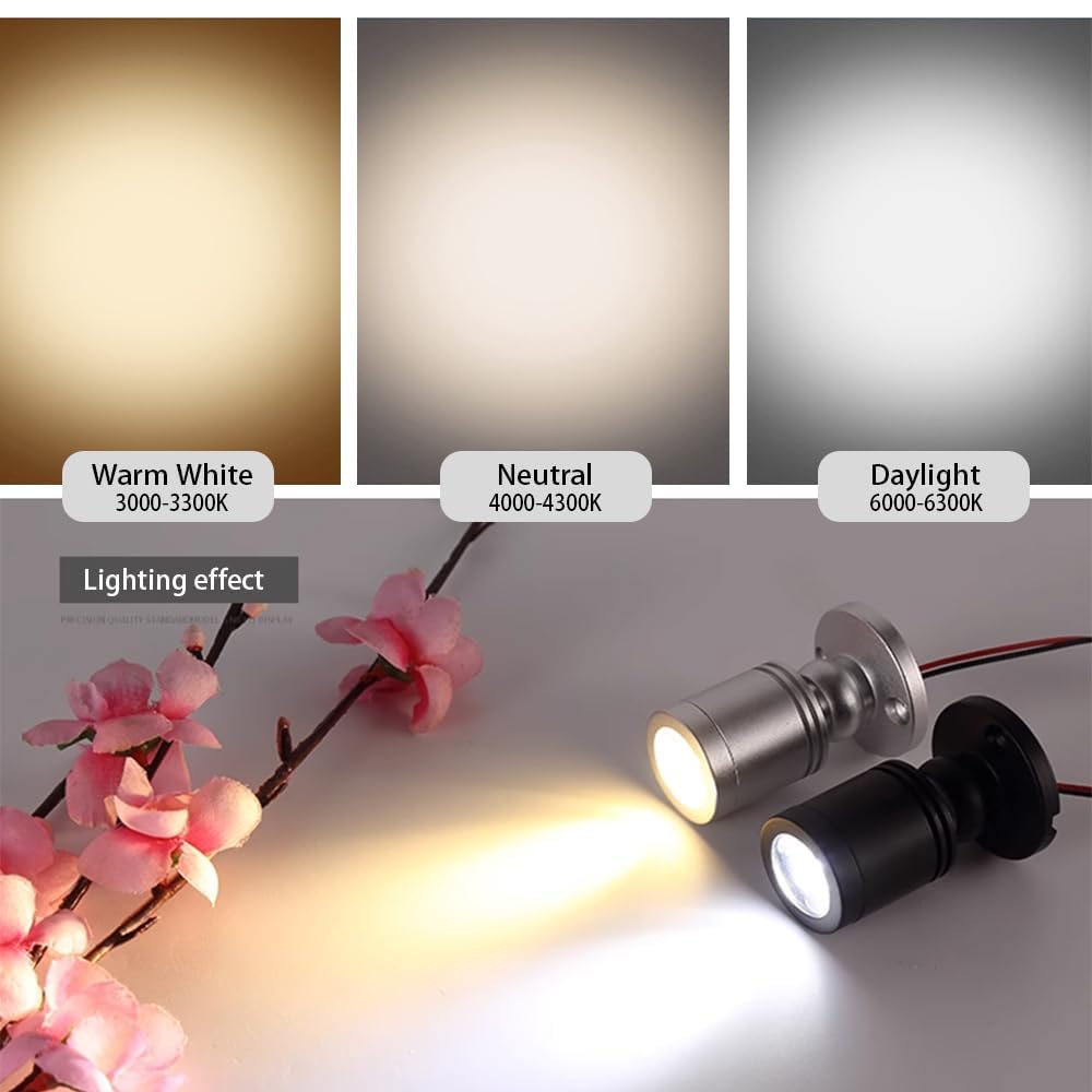 Megrezo Dimmable 12V LED Mini Spotlights with Remote Control Dimmable - 1.5W Daylight 6500K, Tiny Spotlights for Displays with Dimmer, Black - Pack