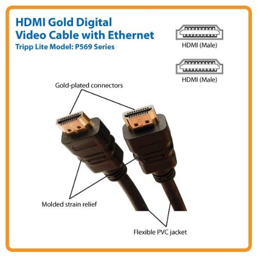 Tripp Lite High Speed HDMI Cable with Ethernet, High-Definition Video 4K x 2K, Digital Video with Audio (M/M), 25-ft. (P569-025)
