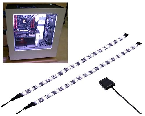 DS White PC LED Light Strip Computer Lighting with Magnetic Back, Molex Connector, 2Pack LED Strip for PC Case Lighting Kit (30cm,18leds,S Series)