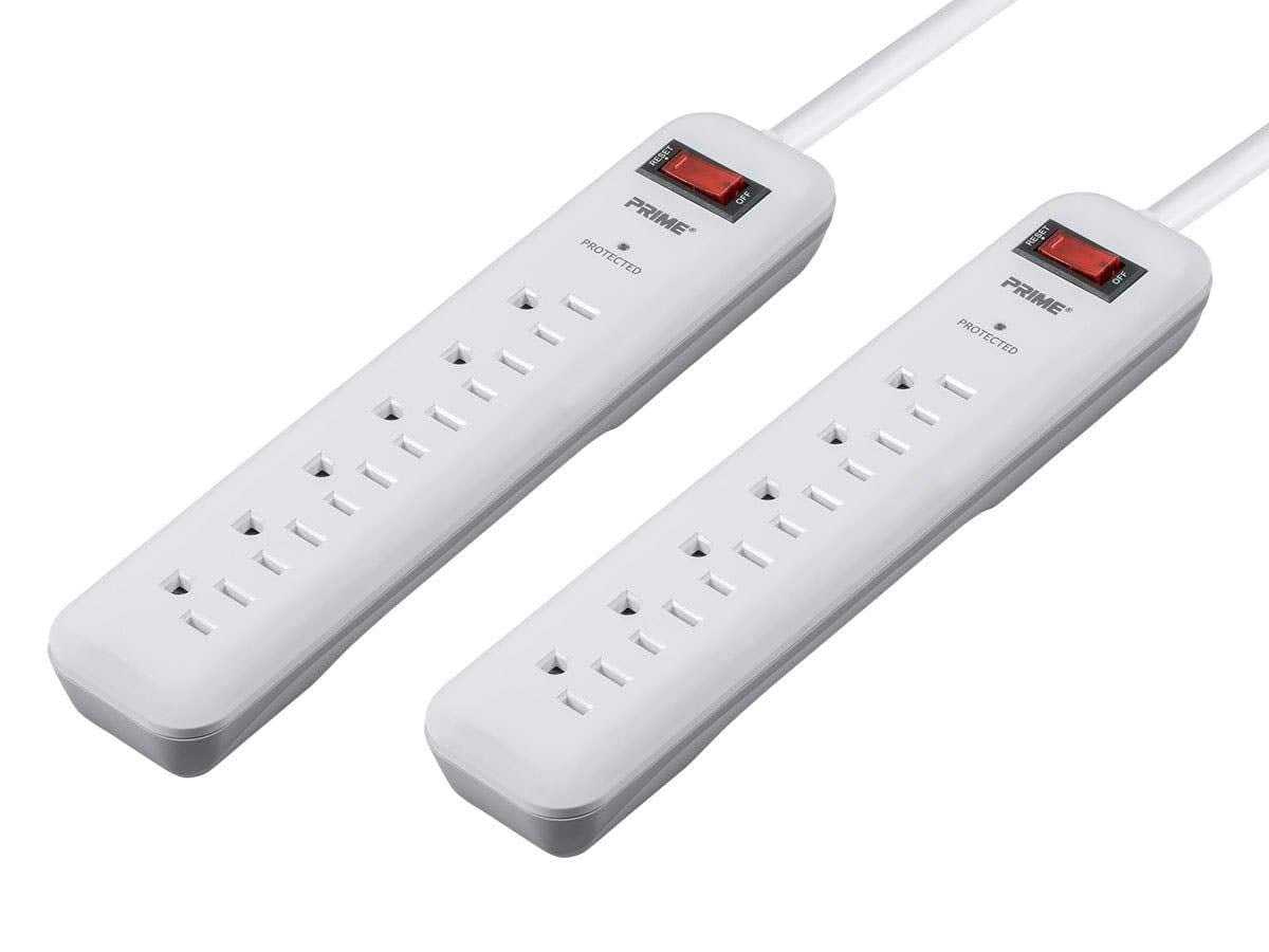 Prime Wire & Cable PB2013X2 6-Outlet Surge Protector with 14-3 SJT 1.5 Cord, 2-Pack,White