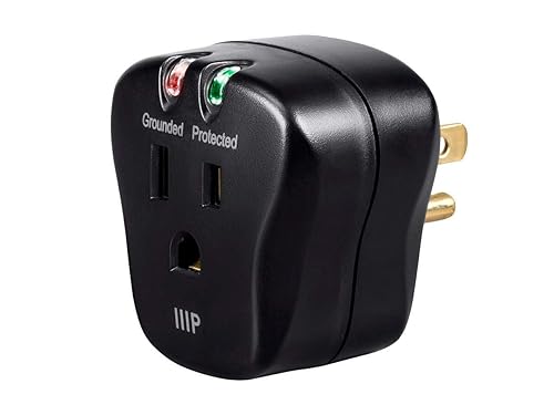 Monoprice 1 Outlet Portable Mini Surge Protector - UL Rated, 540 Joules, With Grounded And Protected Light Indicator, Black