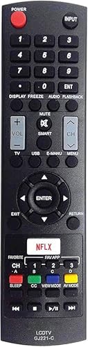 GJ221-C Remote Control for Sharp LCD/LED TV LC32LE653U LC40LE653U LC43LE653U LC-43LE653U LC-48LE653U LC55LE653U LC65LE645U LC-65LE645U (Substitute