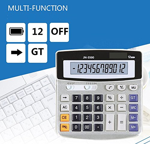Electronic Desktop Calculator with 12 digits Large Display Battery or solar power supply Office Calculator