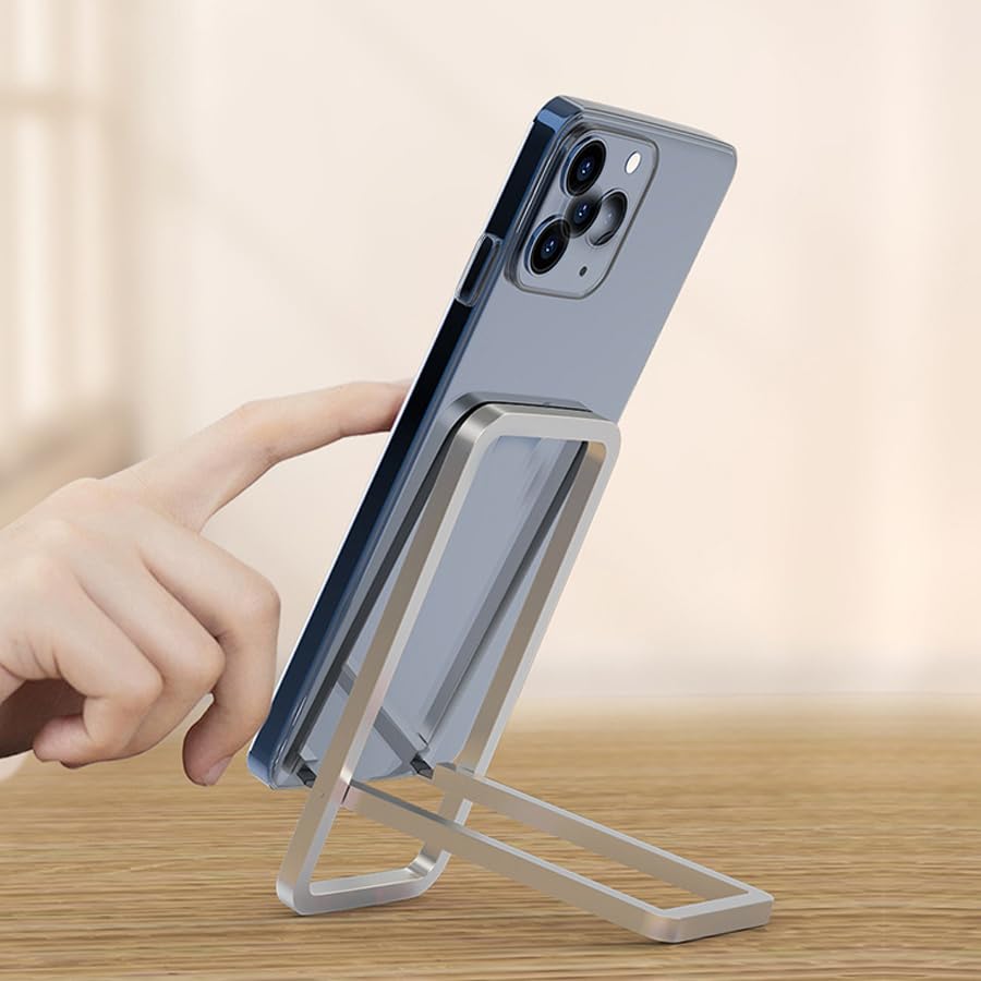 ARFUKA Minimalist Metal Phone Stand, Portable Desktop Cell Phone Holder, Universal Slim Phone Dock with Convenient Charging Port for All Mobile Phones