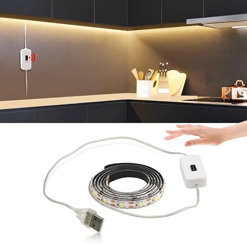 WeiHong LED USB Under Cabinet Lights with Hand Wave,Under Counter Lighting, Under Desk Light Bar, Hand Wave Activated, Plug and Play,Soft Strip Light