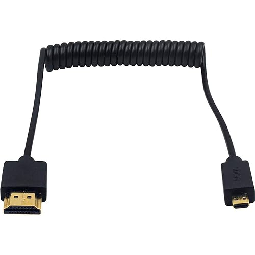 Duttek Micro HDMI to HDMI Coiled Cable 1FT-4FT, 4K@60Hz HDMI to Micro HDMI Adapter Cable Extreme Slim/Thin, 3D for Camera, DSLRs, Camcorders, Portable
