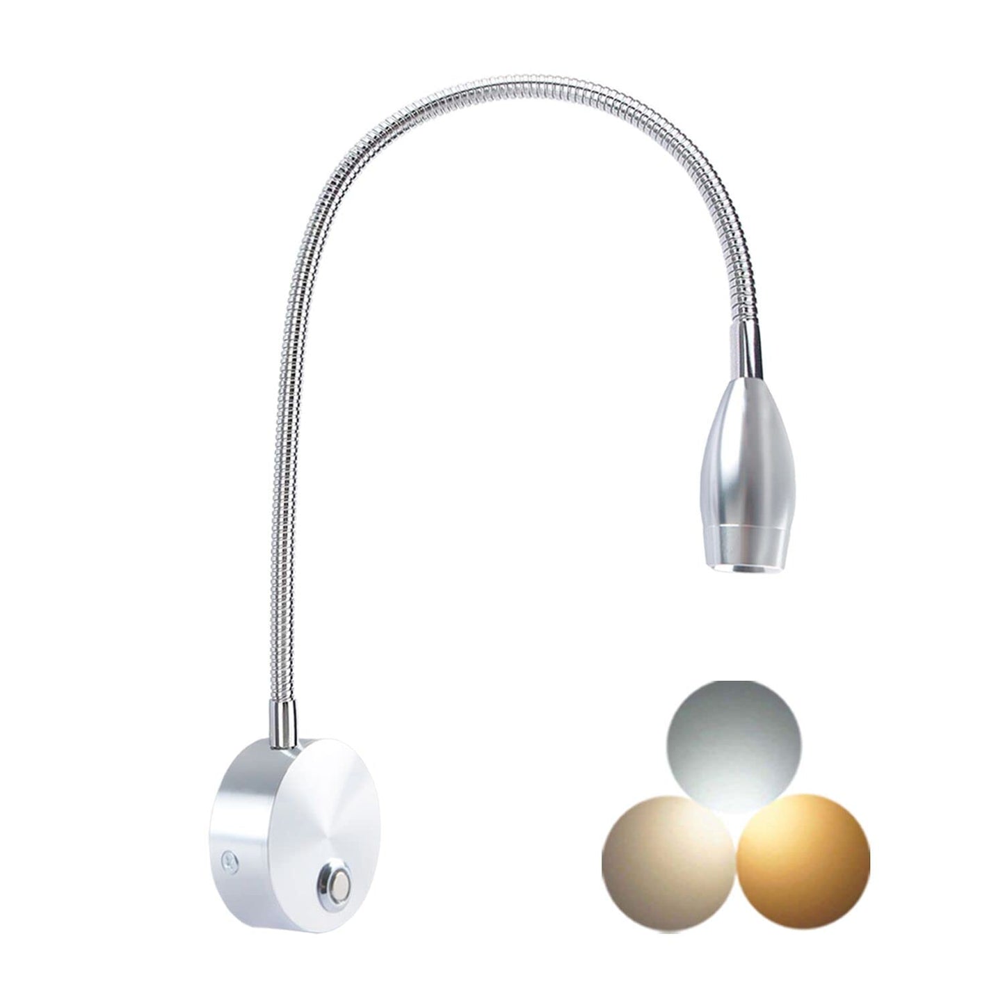 Adust Reading Lights for Books in Bed, Bedside Reading Lamp, 3W LED Dimmable Wall Mount Lamp, Adjustable Colour