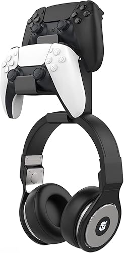 MoKo Controller Holder, Dual Gamepad Controller & Headphone Hanger for Xbox One, Xbox 360, PS3, PS4, PS5, PC, STEAM, Switch/Switch 2, Wall Mount Stand