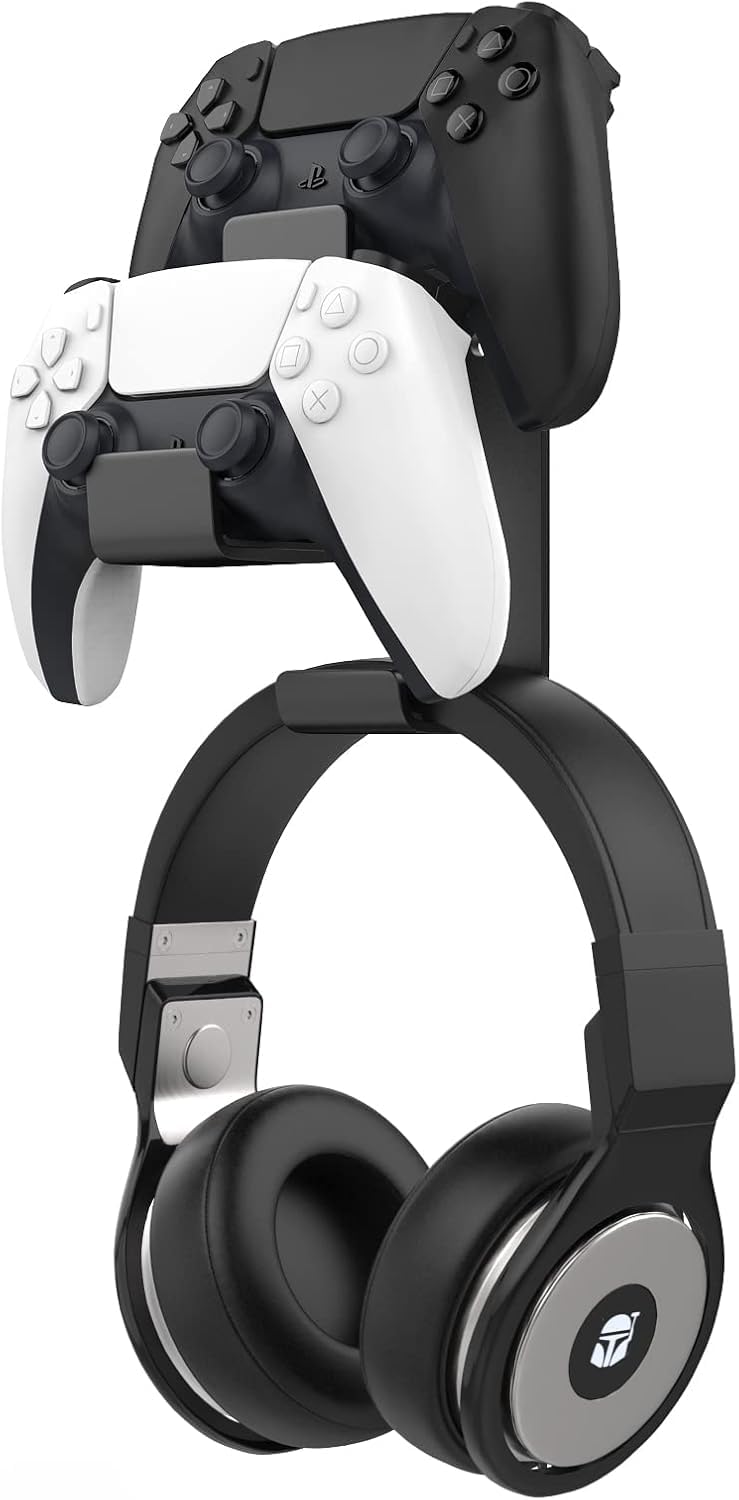 MoKo Controller Holder, Dual Gamepad Controller & Headphone Hanger for Xbox One, Xbox 360, PS3, PS4, PS5, PC, STEAM, Switch/Switch 2, Wall Mount Stand