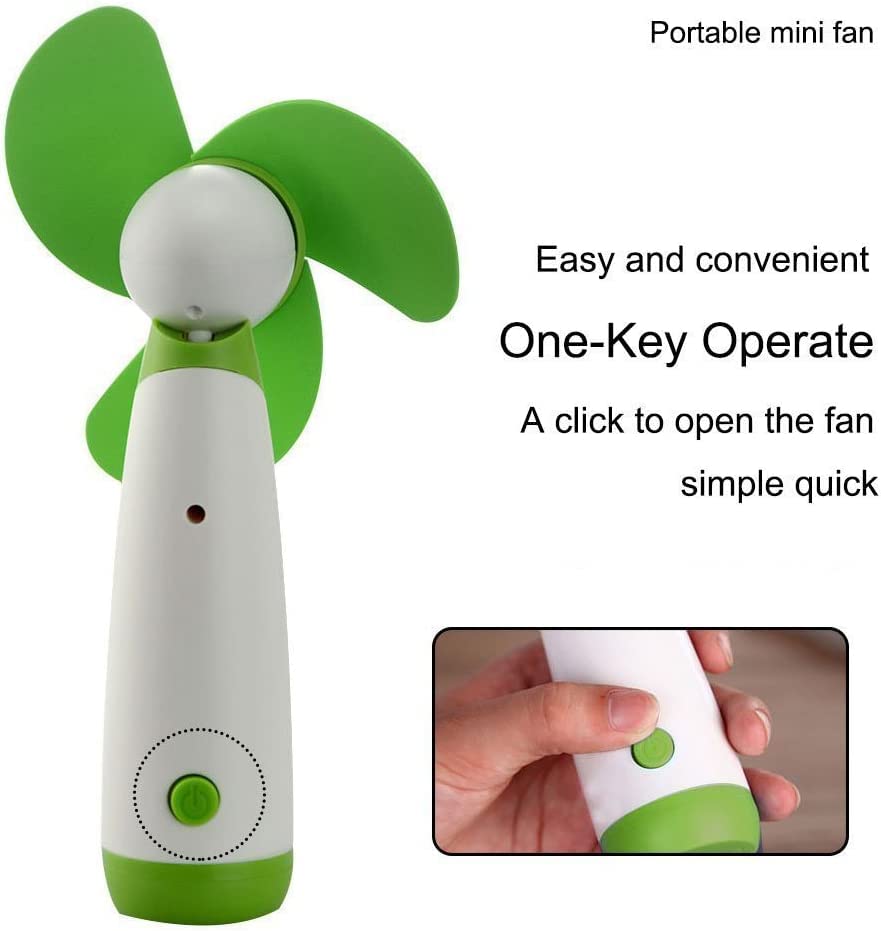 JDYYICZ Mini Handheld Fan Personal Fan Battery Soft Foam Blades Powered for Home and Travel (Green 1pcs)