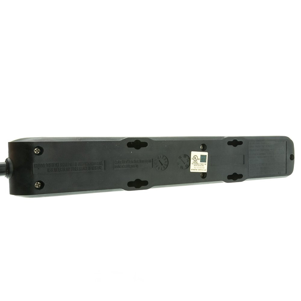 4 feet Surge Protector, Flat Rotating Plug, 6 Outlet, Black Horizontal Outlets, Plastic, 4 ft Power Cord, Surge Protector Multi Plug, CableWholesale