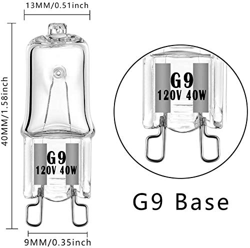YBEK G9 Halogen Bulb 120V 40W T4 Type 2 Pin Base for Range Hood Lights, Bathroom Light Bulbs, Microwave Ovens Candle Warmer Light Bulbs, Dimmable Warm