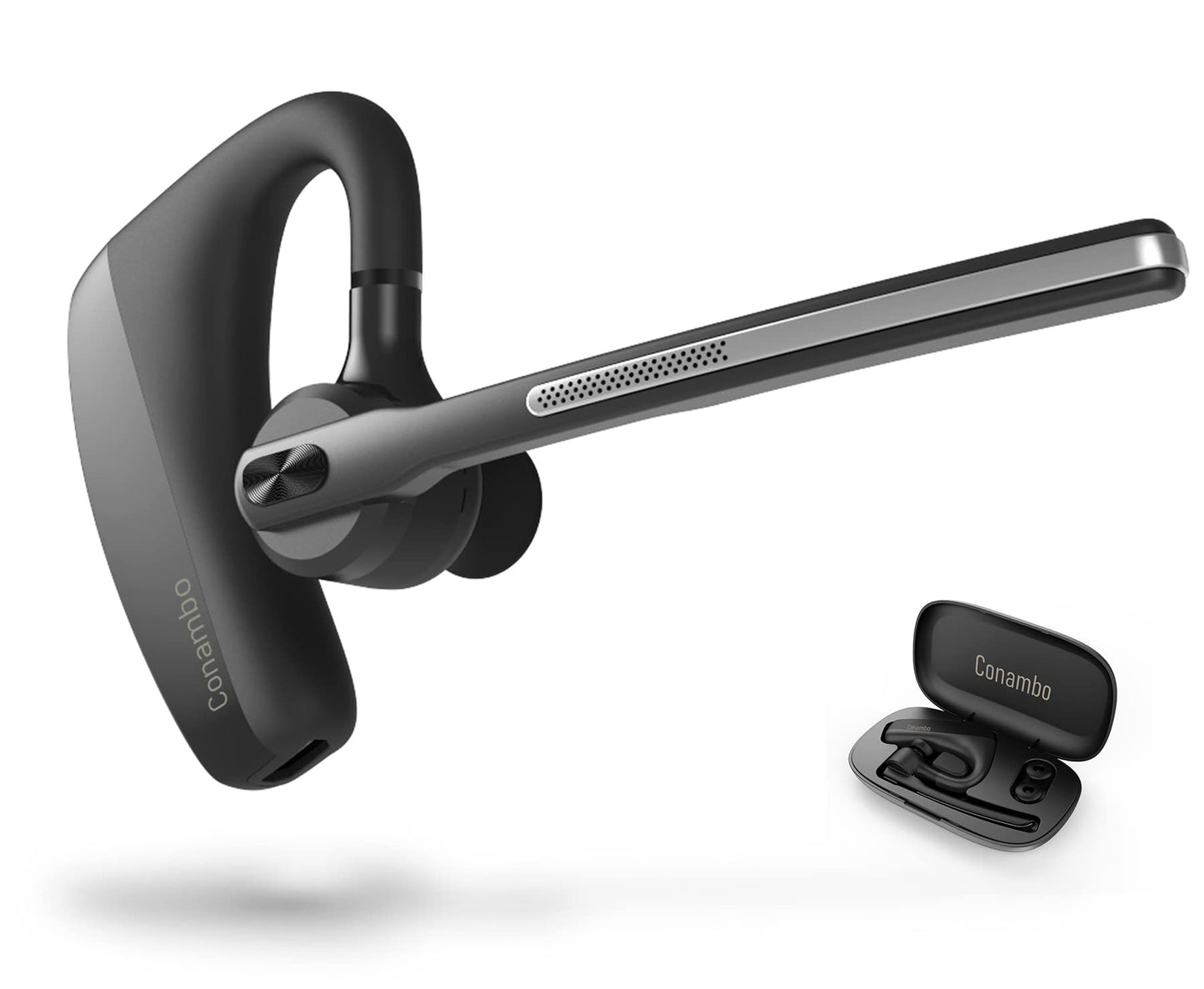 Conambo Bluetooth Headset with Dual Mic Noise Canceling & Mute Button Wireless Earpiece 16 Hrs Talking for Home Office Trucker - Compatible