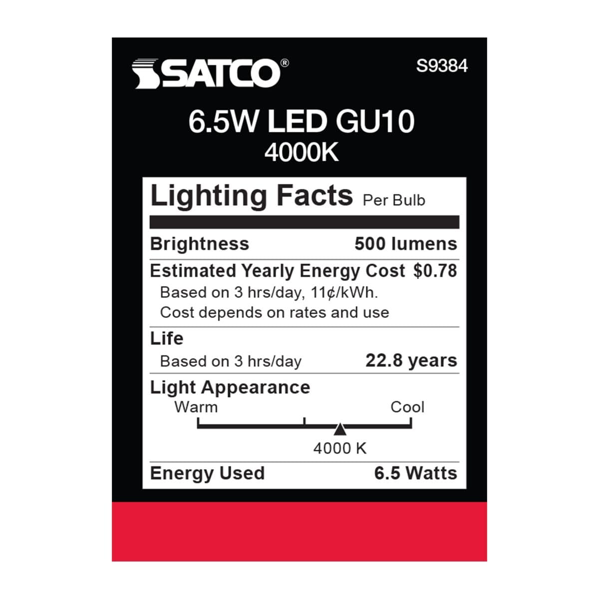 Satco 6.5 Watt LED MR16 Reflector Light Bulb, 4000K Cool White, 500 Lumen, 40 Deg. Beam Angle, GU10 Base, 120 Volt, Dimmable, White Finish (12 LED