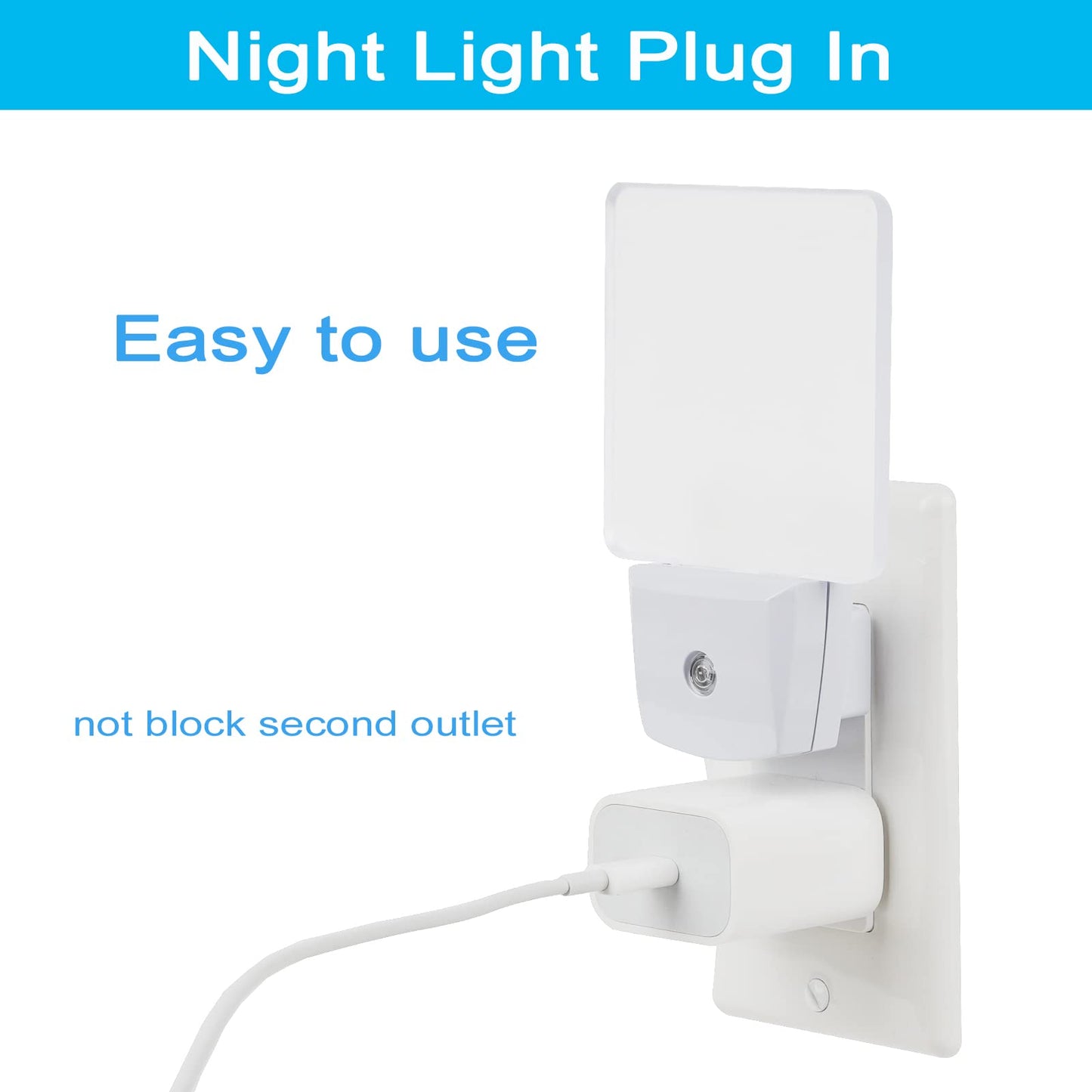 2 Pack 0.5W Plug in LED Night Light with Dusk to Dawn Sensor Blue